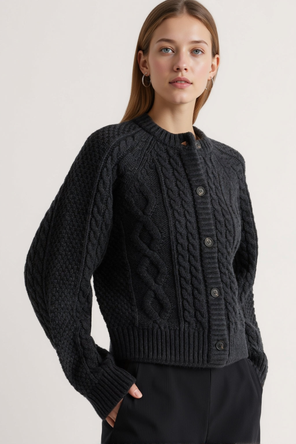 Amara Cable-Knit Button Cardigan