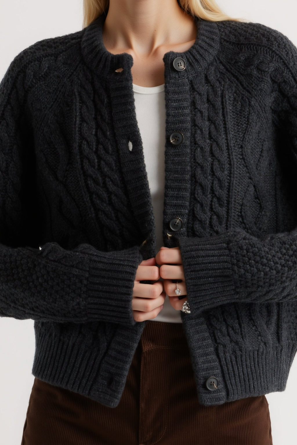 Amara Cable-Knit Button Cardigan