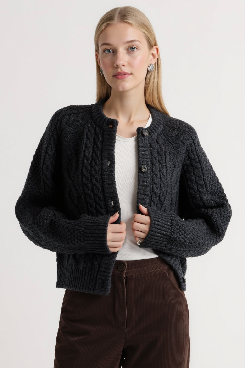 Amara Cable-Knit Button Cardigan