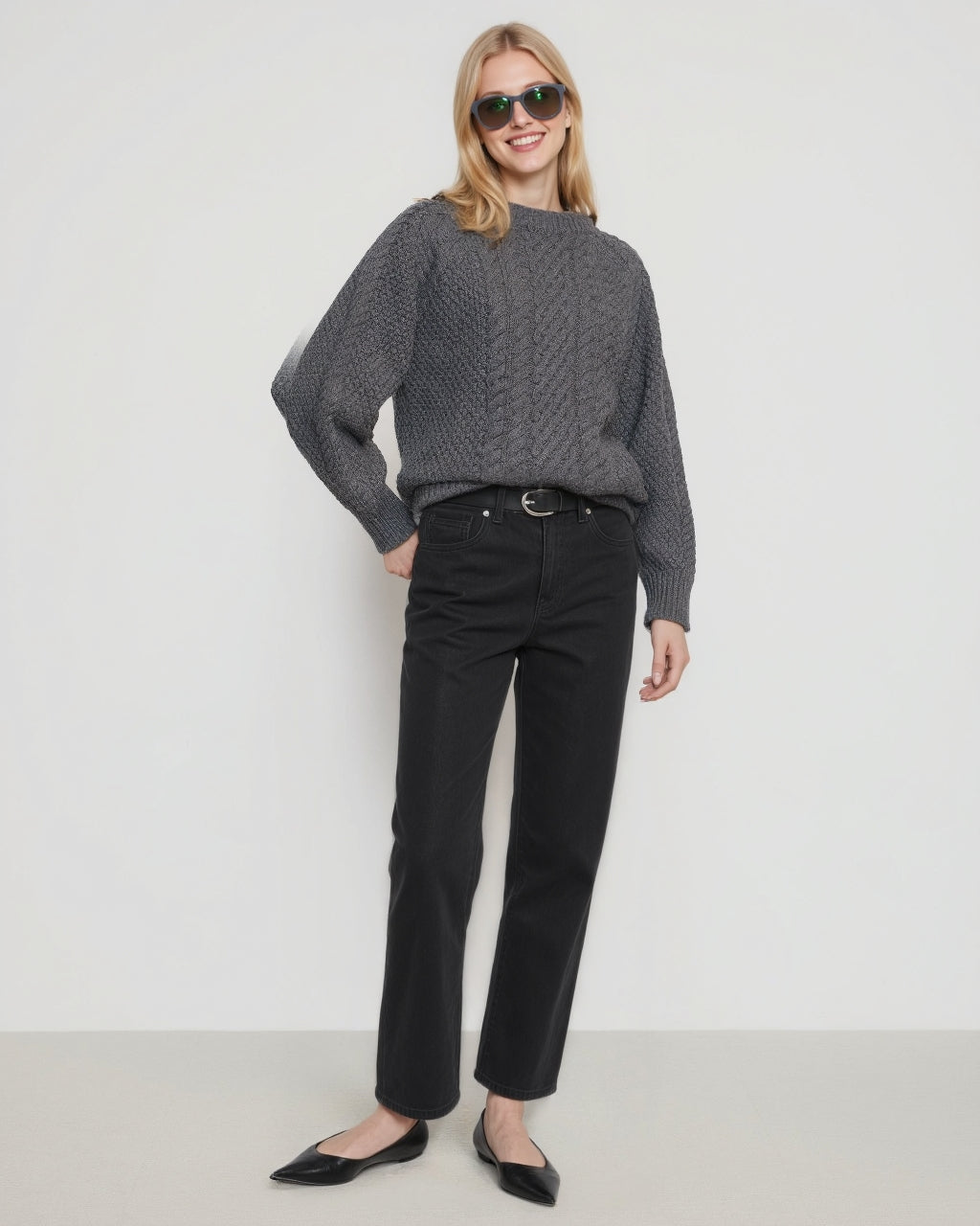 Relaxed Cable-Knit Crew Sweater