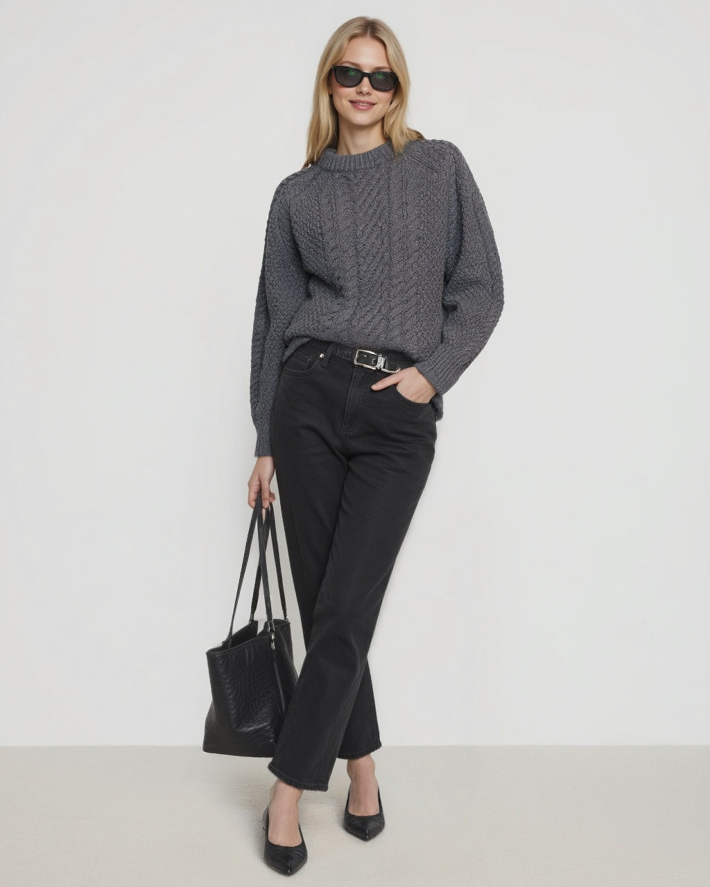 Relaxed Cable-Knit Crew Sweater