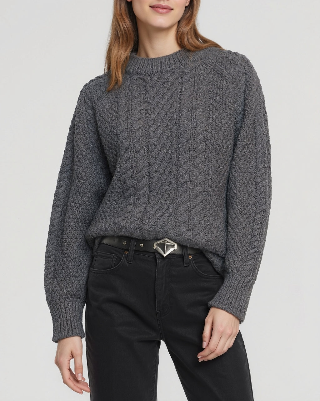 Relaxed Cable-Knit Crew Sweater