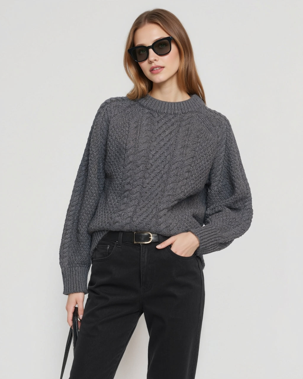 Relaxed Cable-Knit Crew Sweater