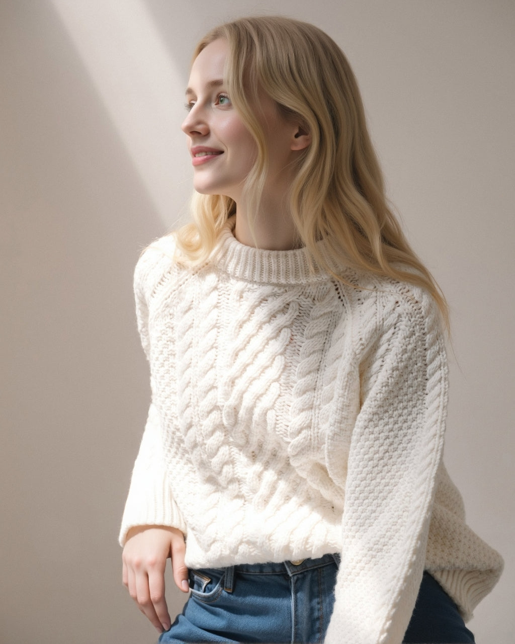 Relaxed Cable-Knit Crew Sweater