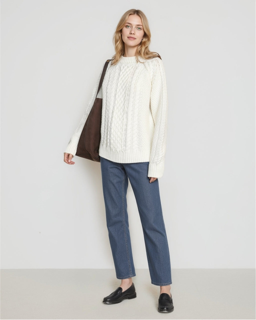 Relaxed Cable-Knit Crew Sweater