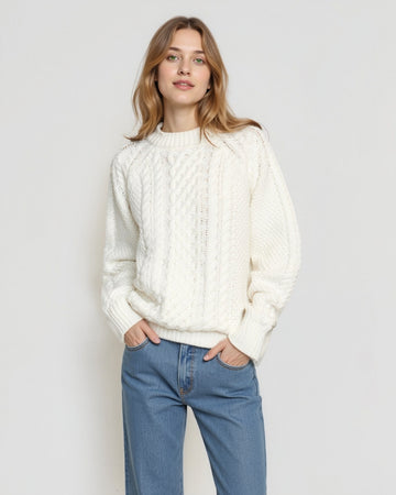 Relaxed Cable-Knit Crew Sweater