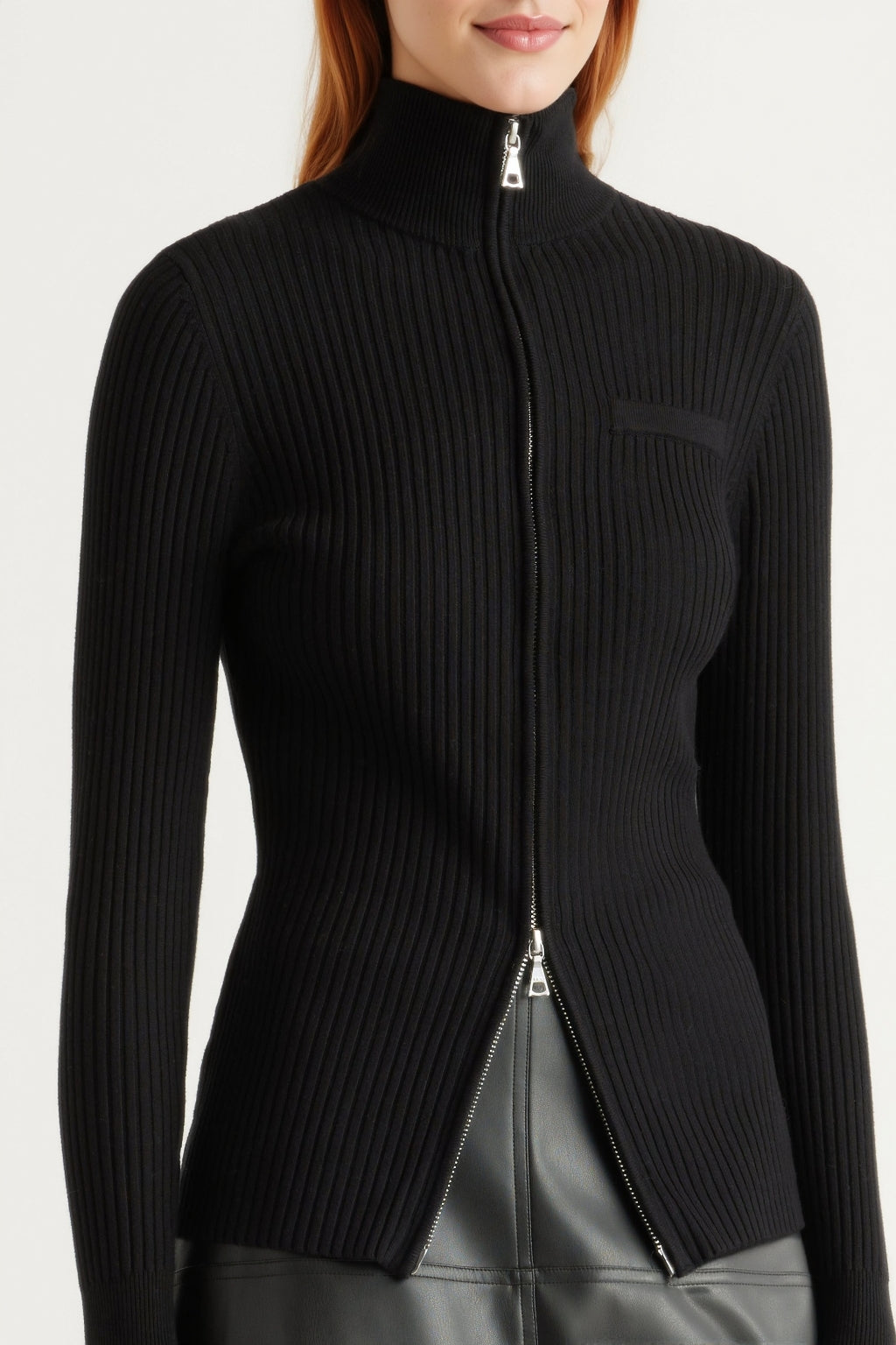 Maren Ribbed Two-Way Zip Sweater