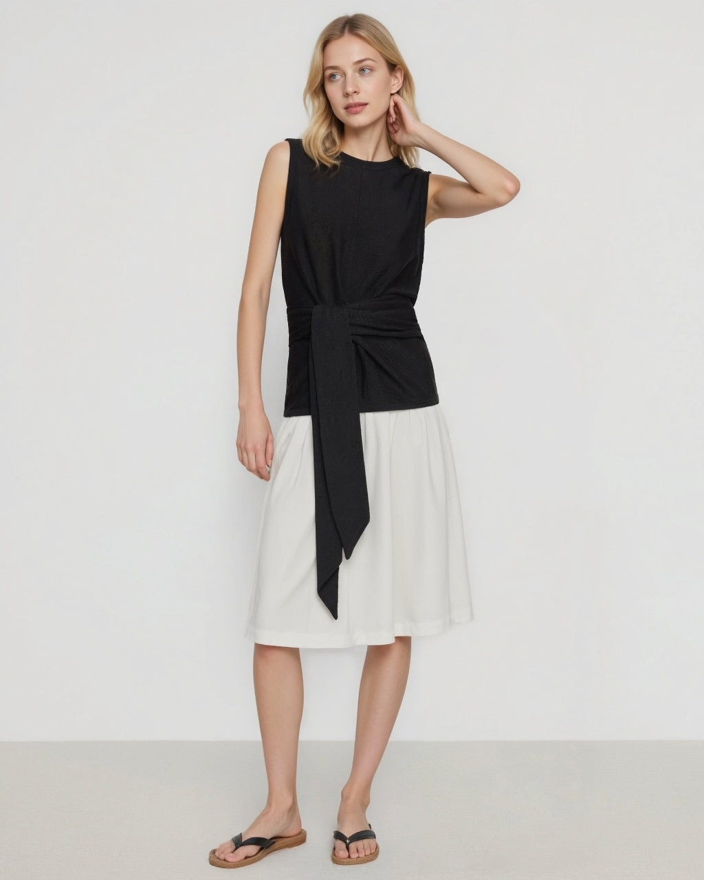 Tie-Front Linen-Cotton Top