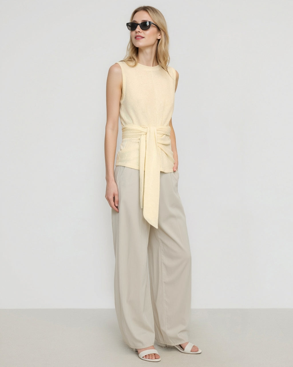 Tie-Front Linen-Cotton Top