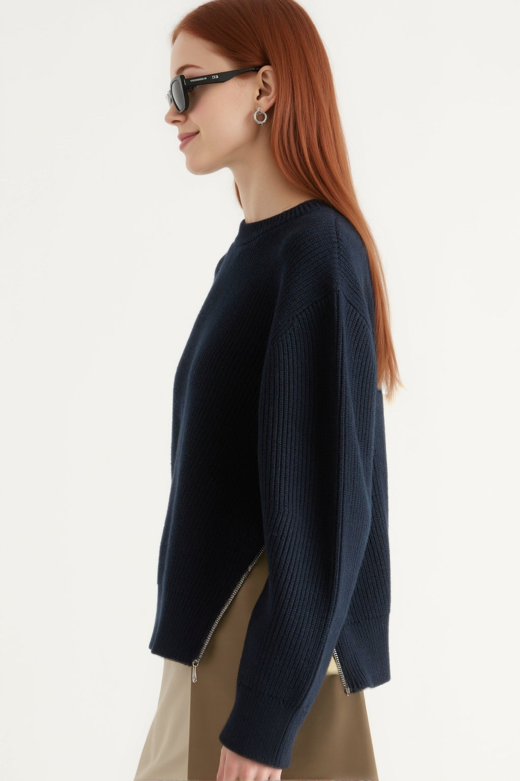 Organic Cotton Zip-Detail Knit Sweater