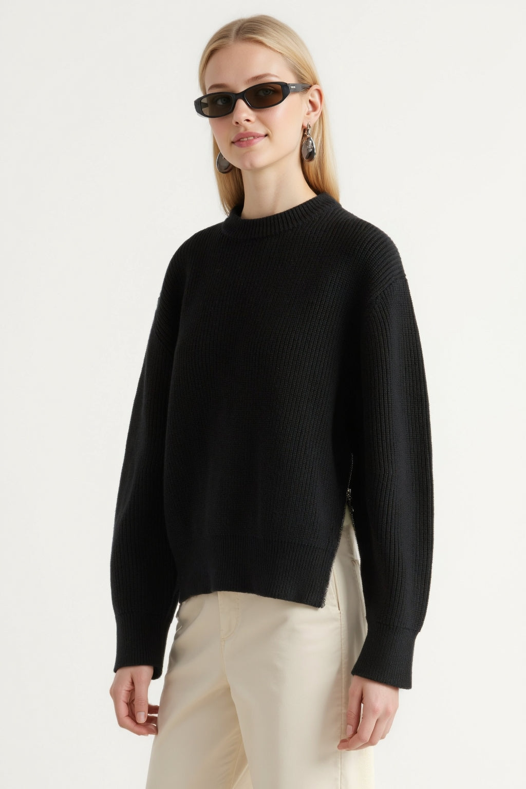 Organic Cotton Zip-Detail Knit Sweater