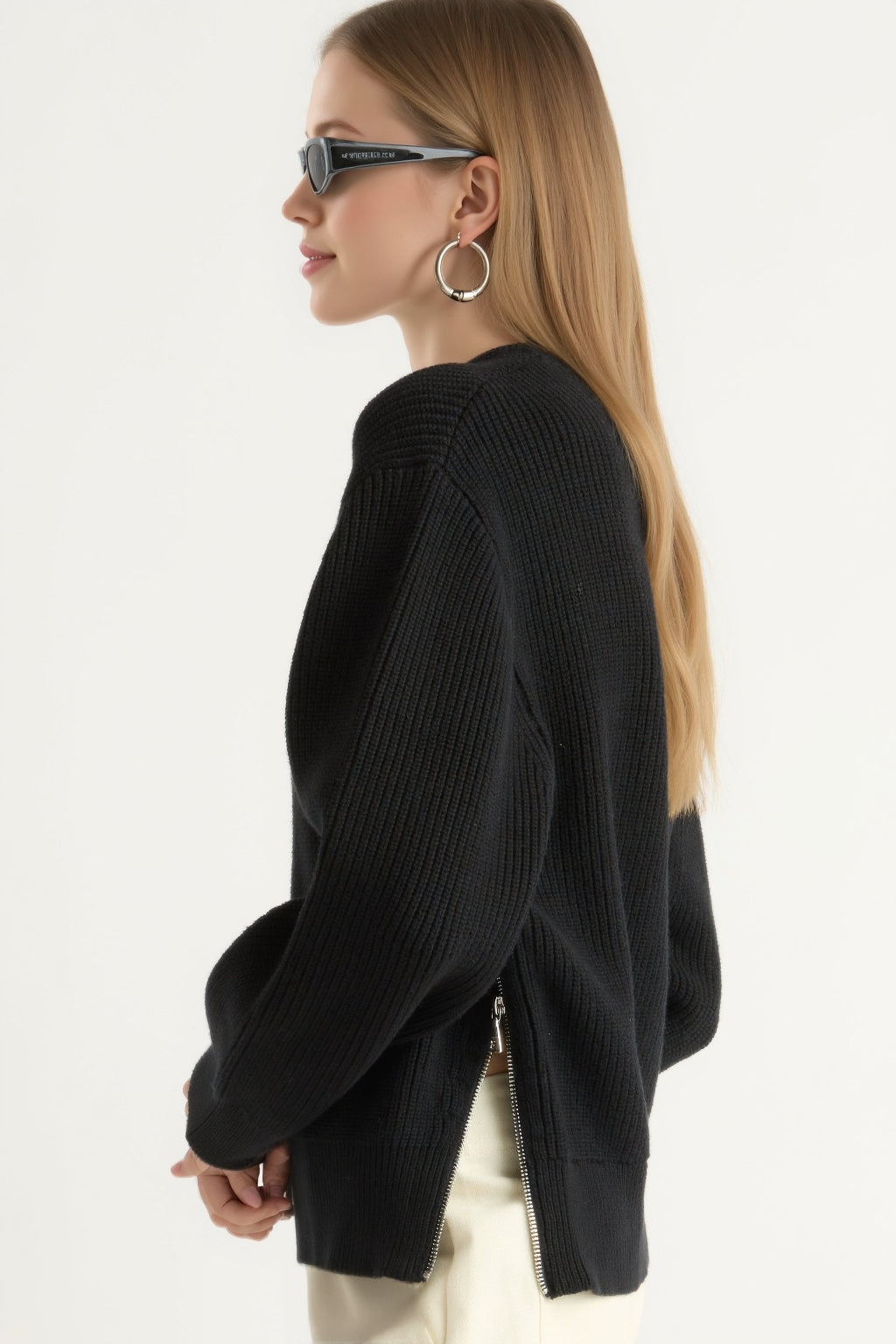 Organic Cotton Zip-Detail Knit Sweater