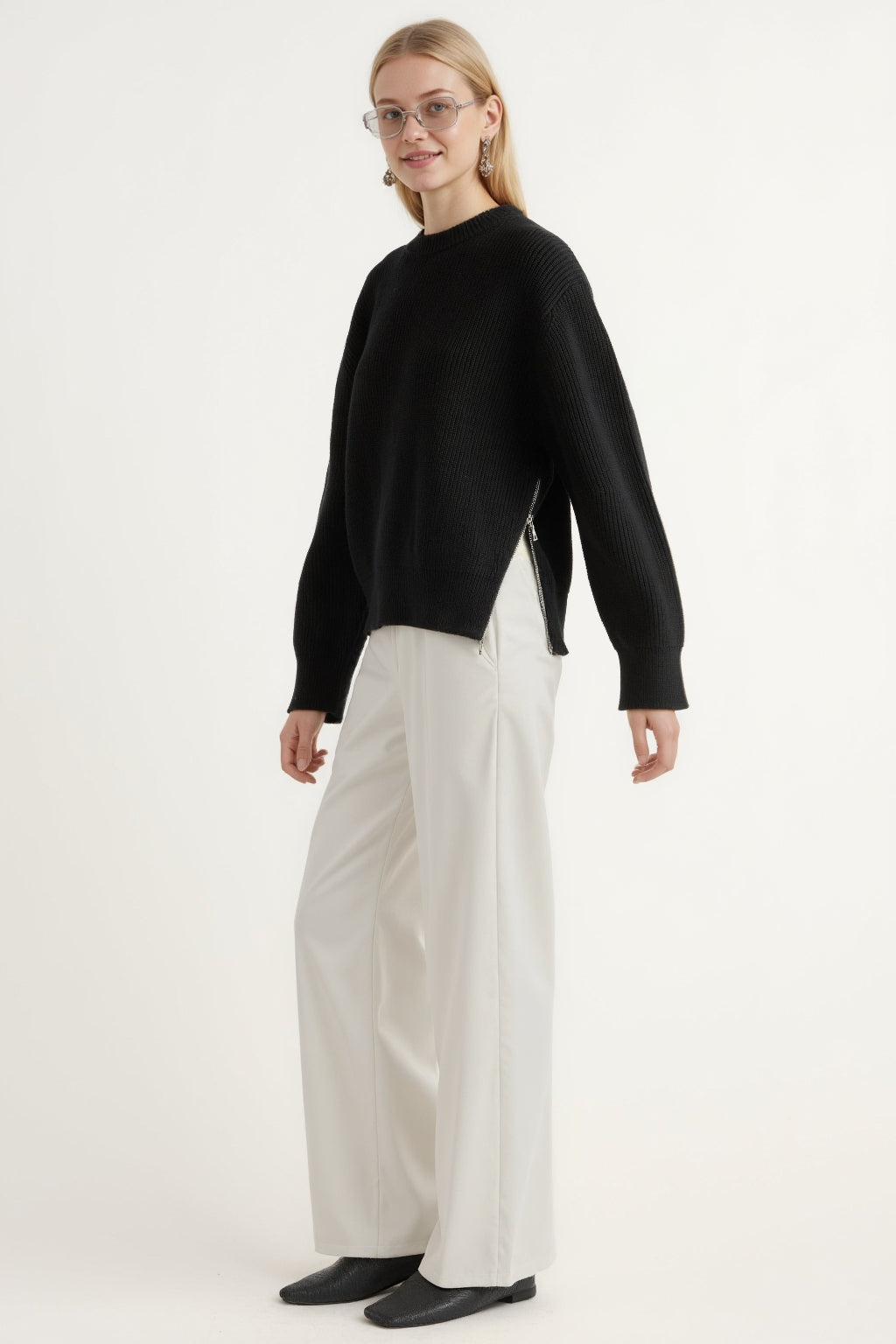 Organic Cotton Zip-Detail Knit Sweater