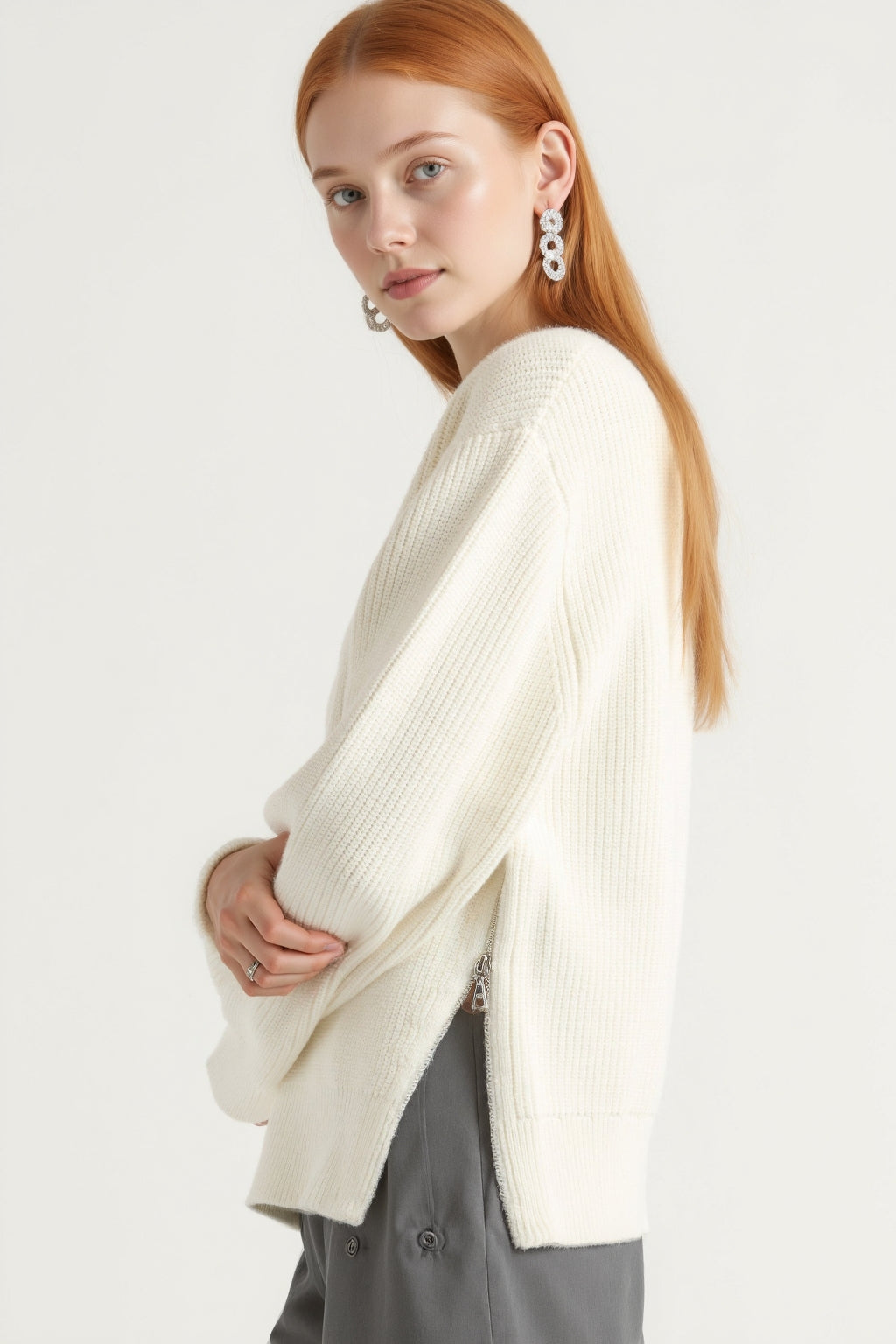 Organic Cotton Zip-Detail Knit Sweater