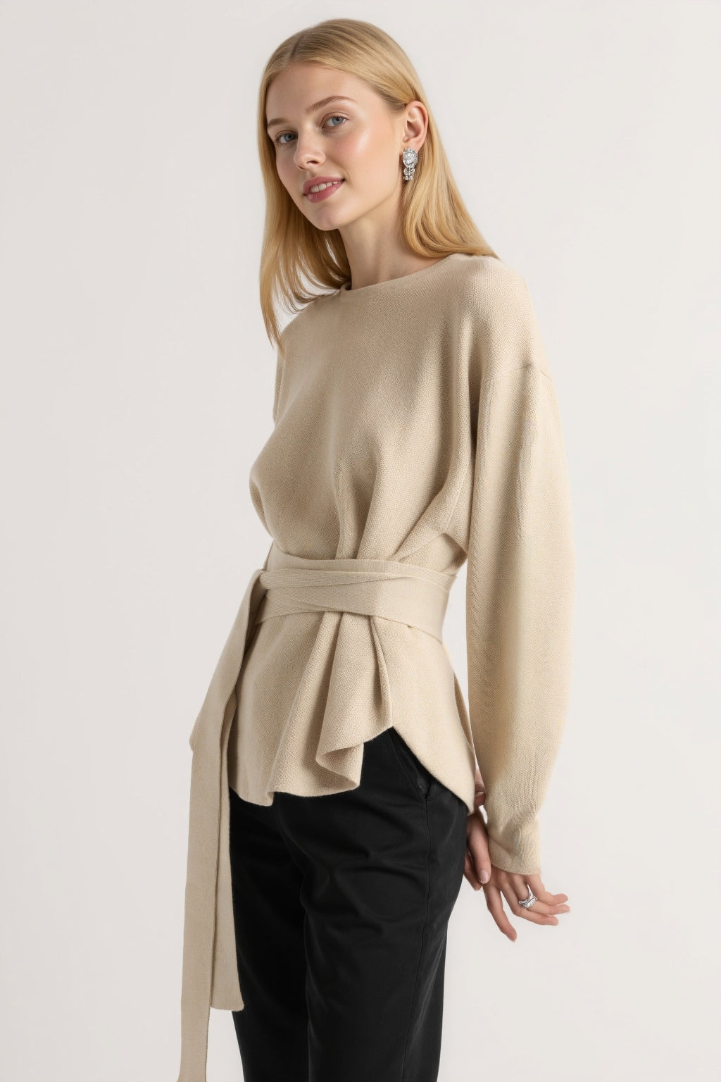 Tie-Front Knit Sweater