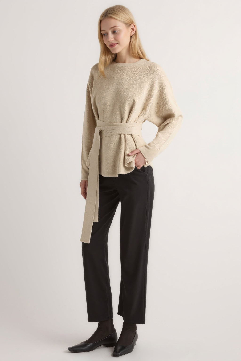Tie-Front Knit Sweater