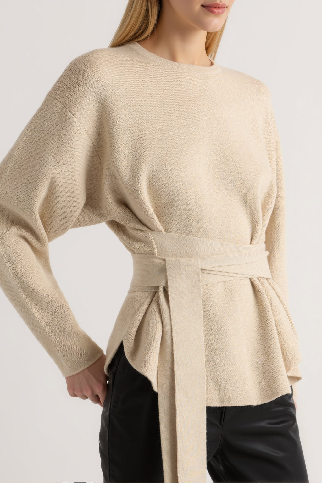 Tie-Front Knit Sweater