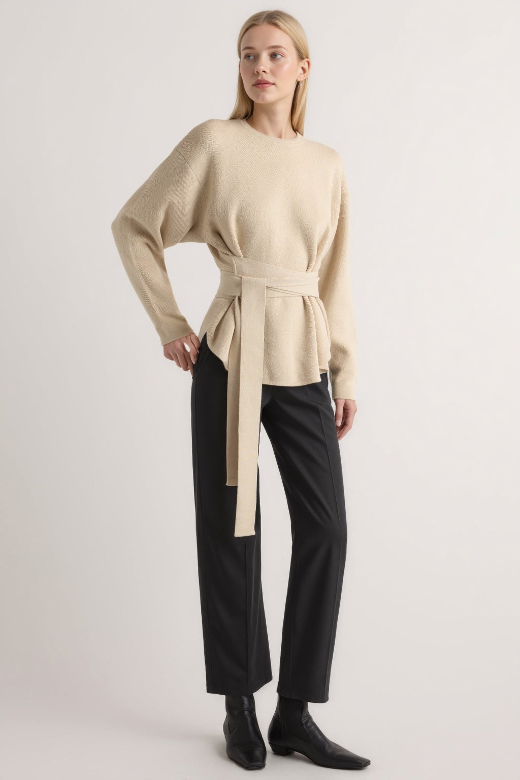 Tie-Front Knit Sweater