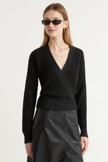 Cropped V-Neck Sweater