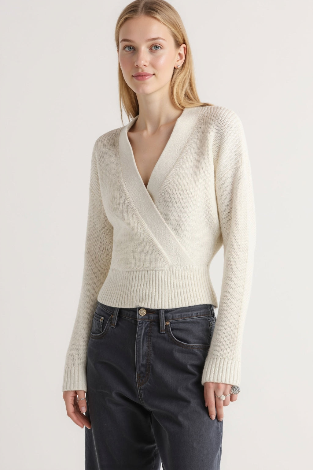 Cropped V-Neck Sweater