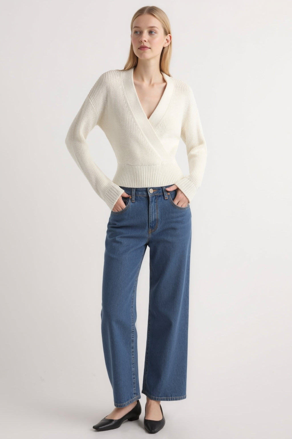 Cropped V-Neck Sweater